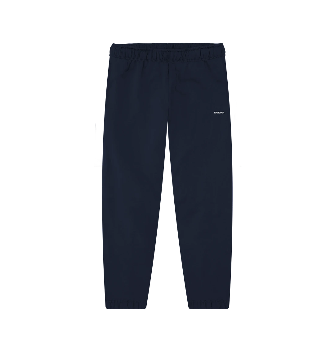 Packshot studio du jogging homme KARDAIA en coton bio bleu marine, vue à plat