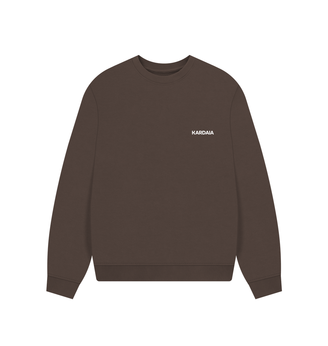 Pull oversize chocolat logo Kardaia, fond noir, coupe droite