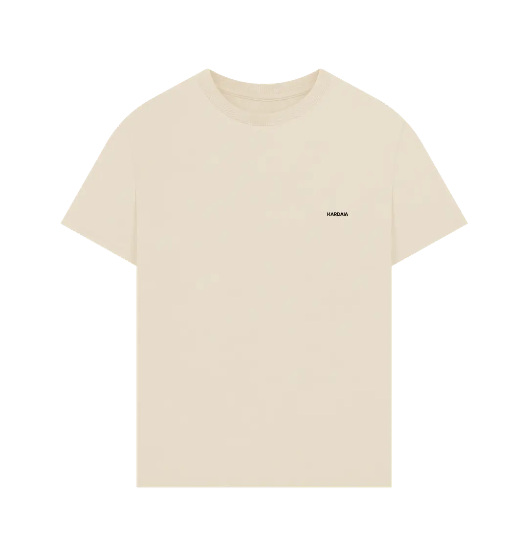 t-shirt oversize beige clair KARDAIA vu à plat de face sur fond bleu