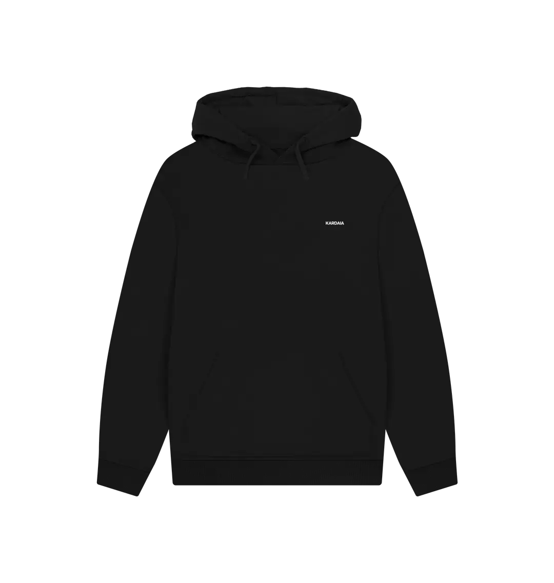 Vue à plat d’un hoodie noir KARDAIA pour homme, face avant