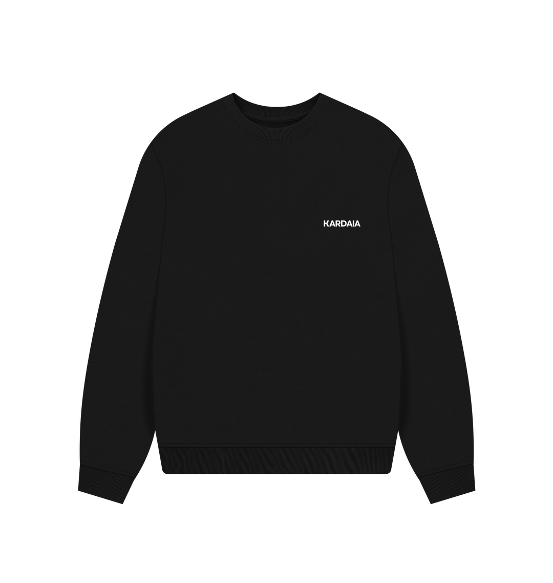 Pull oversize noir logo Kardaia, fond noir, coupe droite
