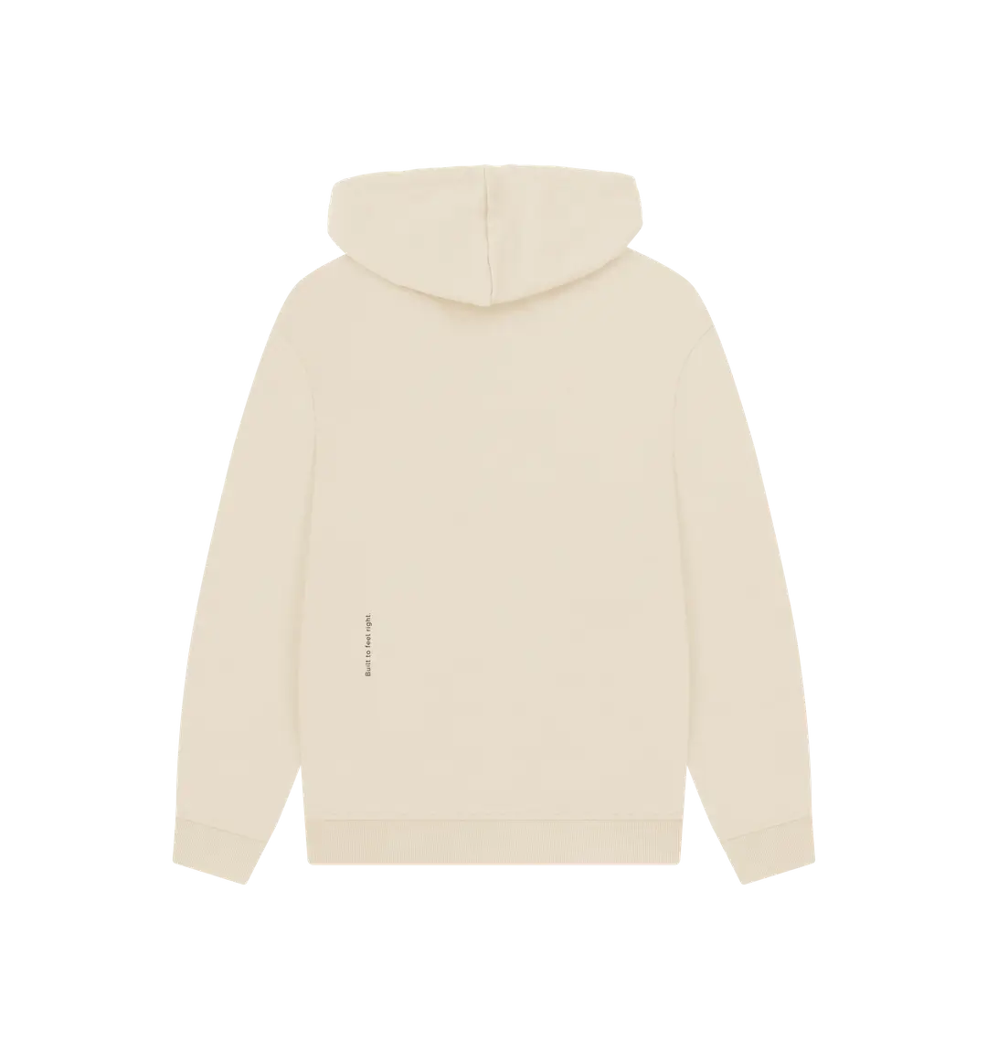 Sweat à capuche KARDAIA couleur avoine vu de dos avec texte imprimé discret