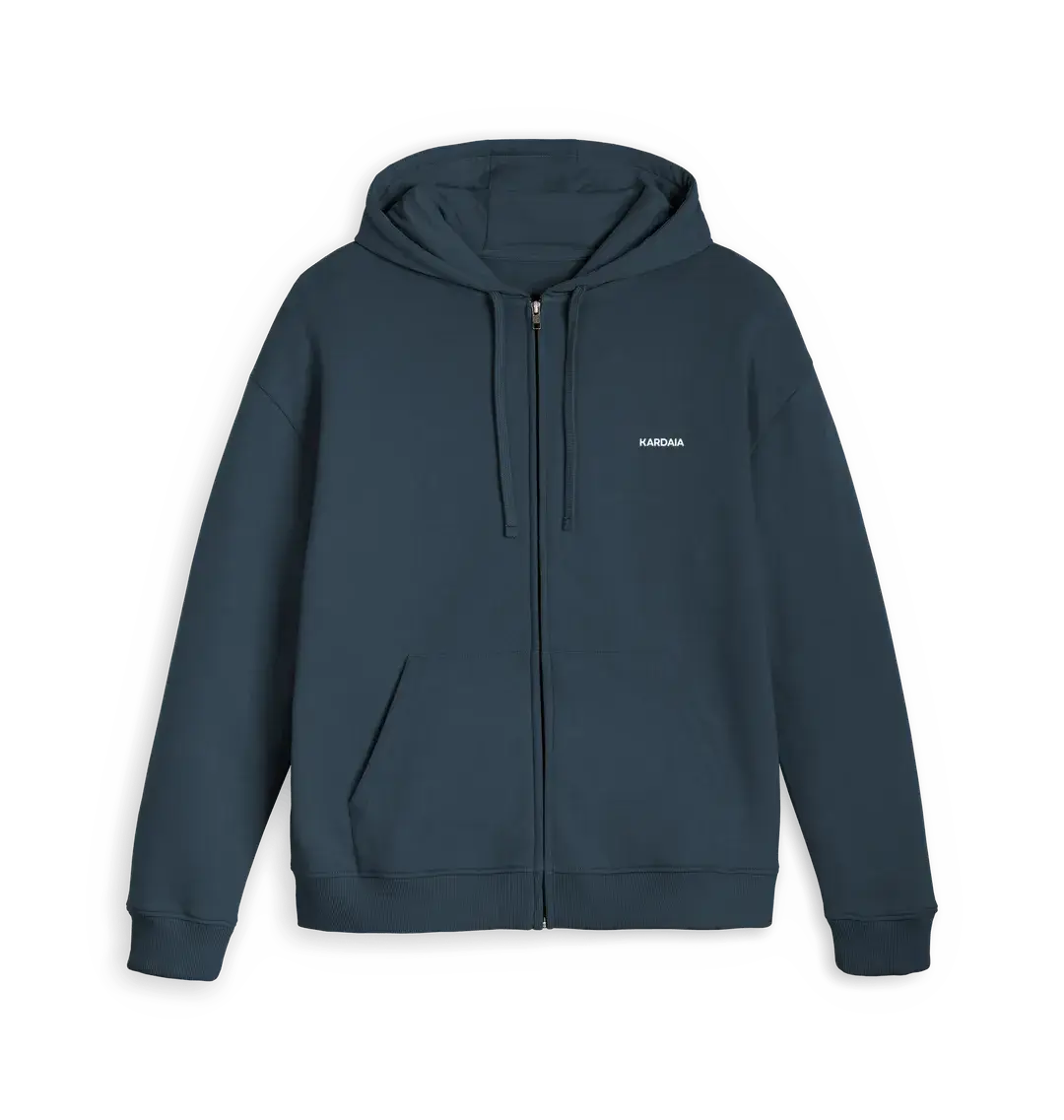 sweat à capuche zippé femme couleur bleu navy présenté à plat