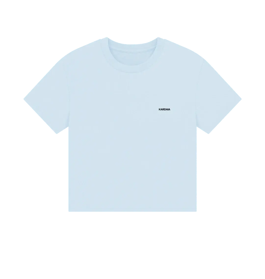 t-shirt boxy femme en coton bio couleur bleu brume présenté à plat