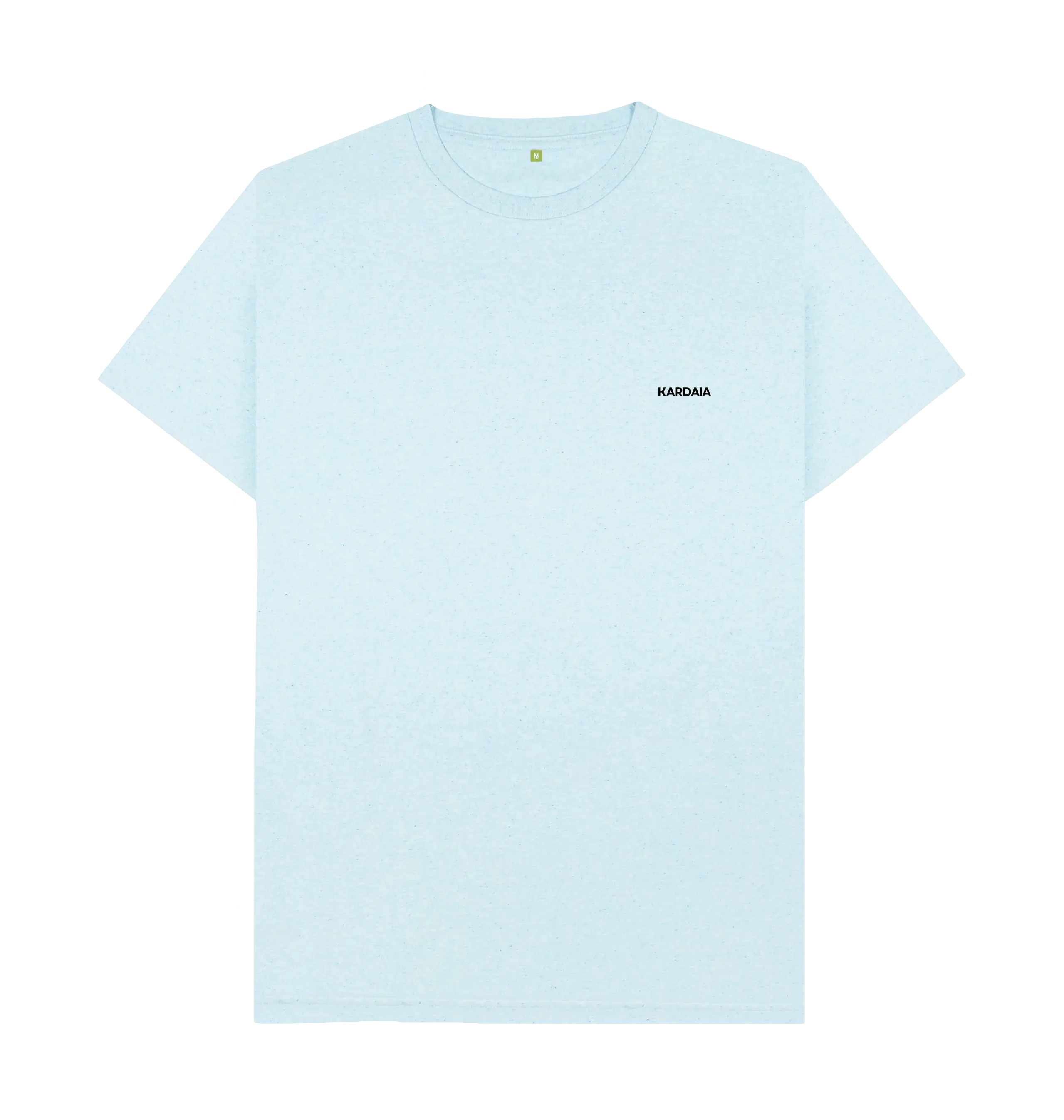 T-shirt bleu céleste en coton recyclé Regen™ présenté à plat en studio, design minimaliste